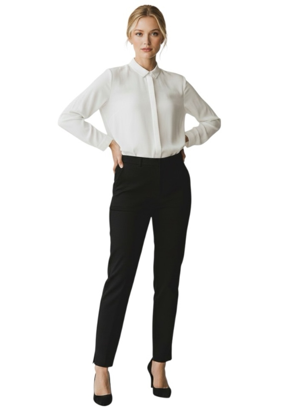 Reitmans Women’s Black Work Pants Size 13 Ankle Slit Trousers